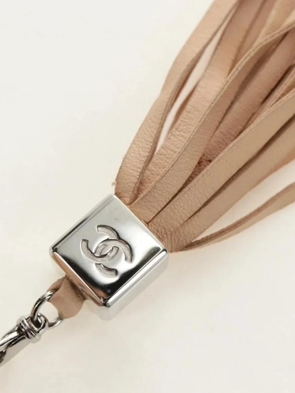 CHANEL Chain Purse Hand Bag Lamb Skin Beige Silver CC Auth bs35366V